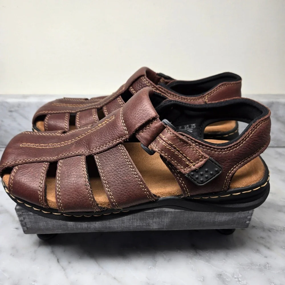 Dr. Scholls Gaston Mens Brown Leather Fisherman Sandals Memory Foam Size 13 M - Picture 7 of 14